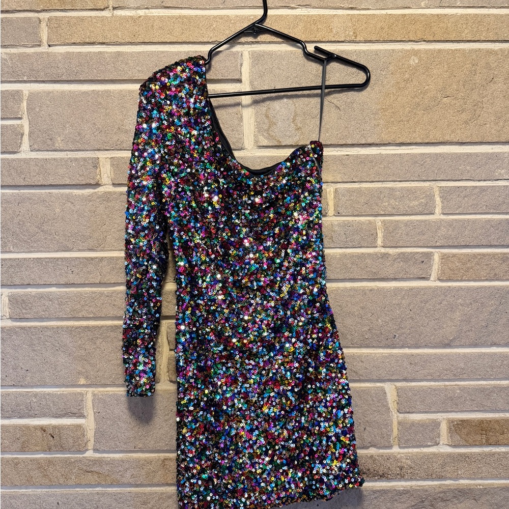 SHEIN Vibrant Sequin One-Shoulder Dress